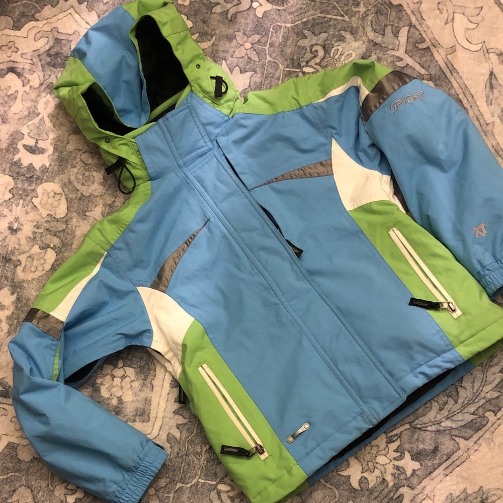 Spyder Kids Blue and Lime Green Puffer Jacket